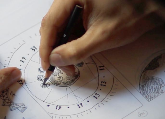 Hand drwaing the astral theme design of the Jaeger-Le-Coultre watch