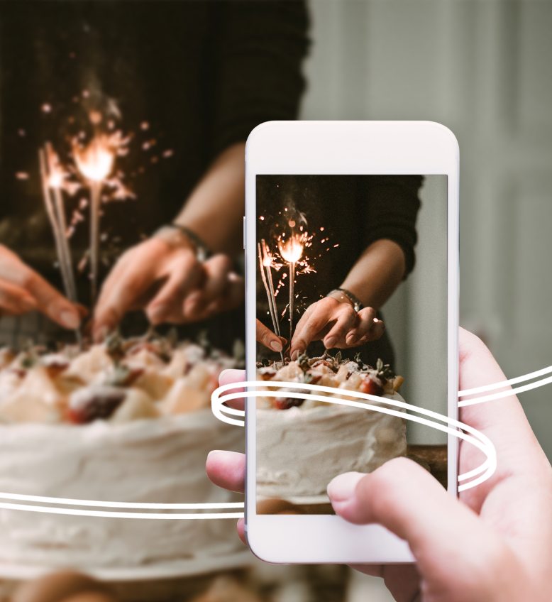Taking picture of a birthday cake