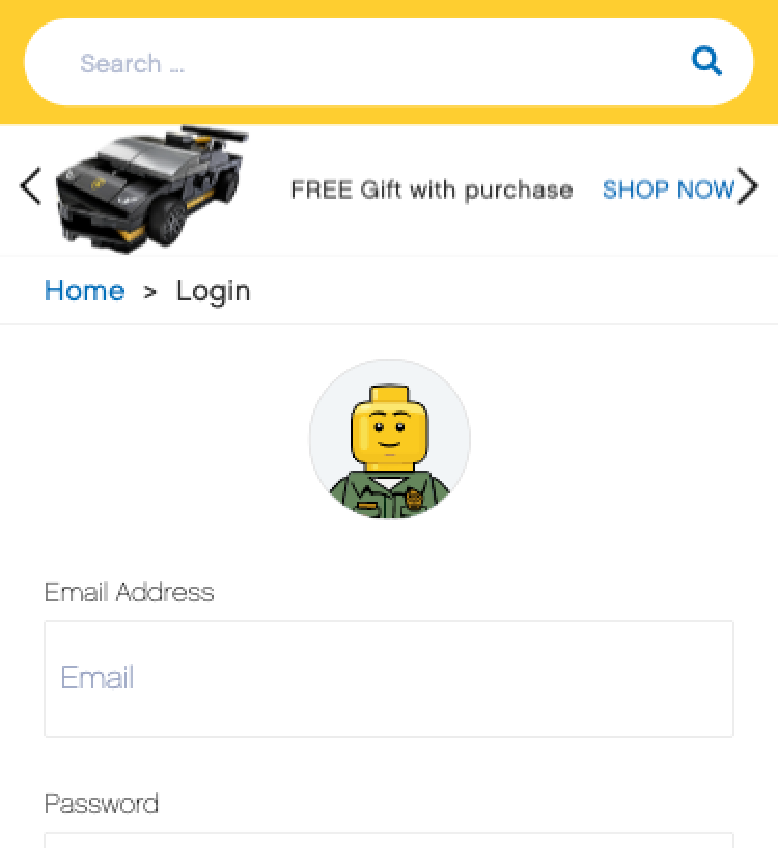 Interface of Lego website