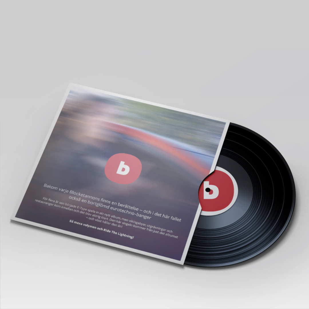 Campaign material with vinyl disc concept having Blocket logo