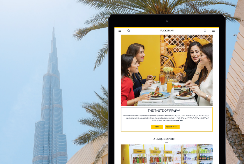 L'occitane tablet screenshot with Dubai in background